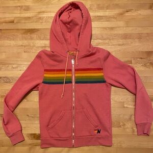 Aviator Nation 5 Stripe Hoodie in Coral Size Small